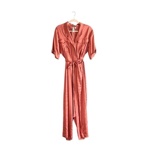 Anthropologie Dolan Charlie Womens Orange Collared Utility Jumpsuit Size XL - Picture 1 of 9